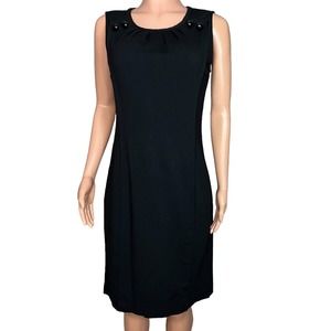 Talbots Dress Womens Size 10 Black Sleeveless Scoop Neck Pleated Buttons Zip